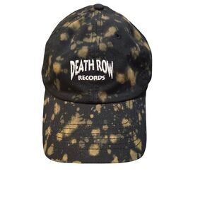 Death Row Records Black Spotted Print Embroidered Adjustable Baseball Hat EUC